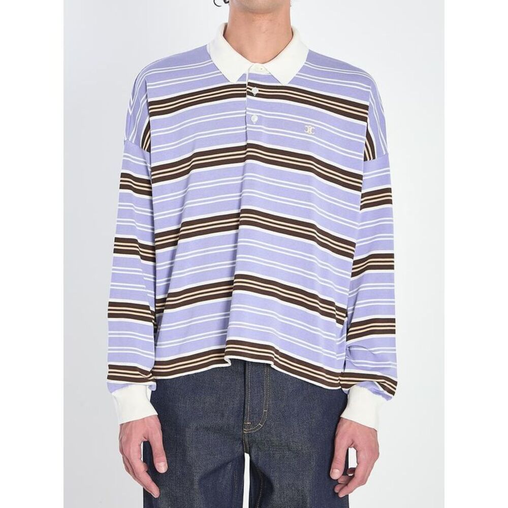 CELINE Striped Long Sleeve Rugby Polo Shirt Men PURPLE T-Shirts